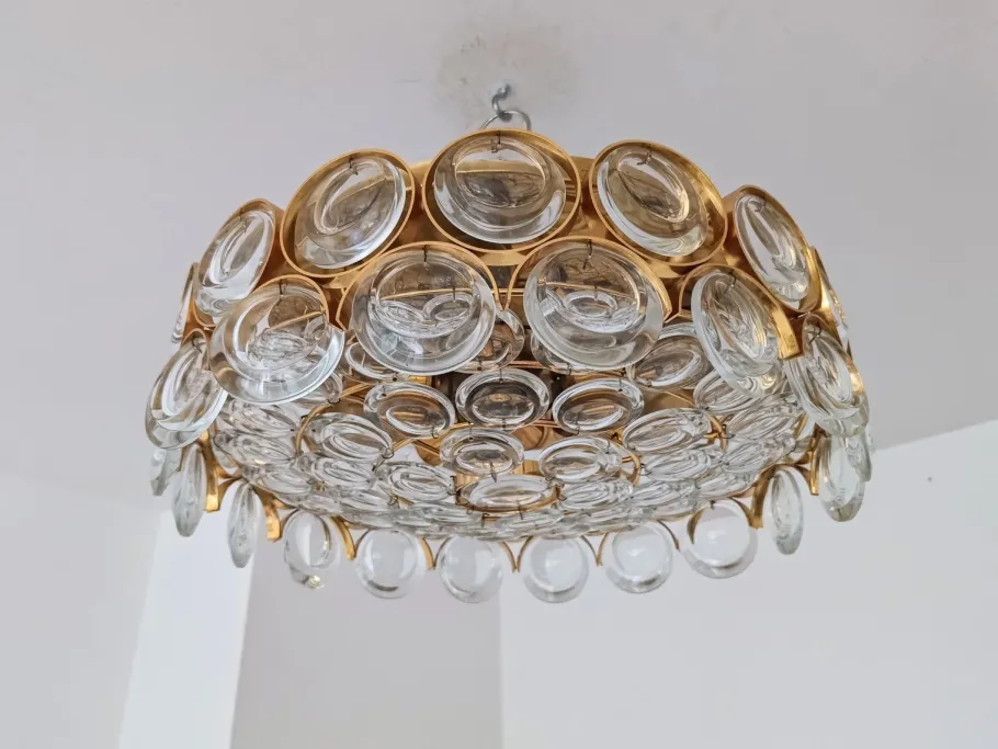 Best Pamono Gilded Brass and Crystal Glass Ceiling Light from Palwa, Germany, 1970s