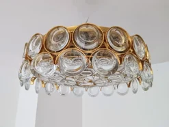 Best Pamono Gilded Brass and Crystal Glass Ceiling Light from Palwa, Germany, 1970s