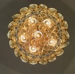 Best Pamono Gilded Brass and Crystal Glass Ceiling Light from Palwa, Germany, 1970s