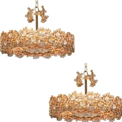 Online Pamono Gilded Brass and Crystal Glass Encrusted Chandelier from Palwa, 1960s