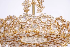 Online Pamono Gilded Brass and Crystal Glass Encrusted Chandelier from Palwa, 1960s