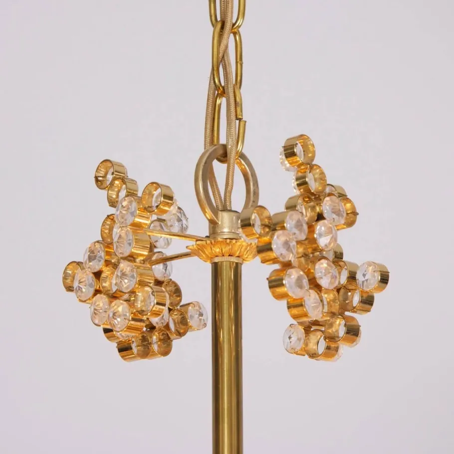 Online Pamono Gilded Brass and Crystal Glass Encrusted Chandelier from Palwa, 1960s