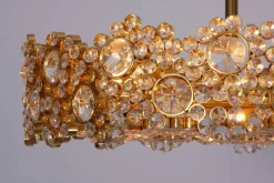Online Pamono Gilded Brass and Crystal Glass Encrusted Chandelier from Palwa, 1960s