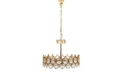 Online Pamono Gilded Brass and Crystal Chandelier by Palwa, 1970s