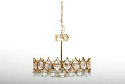 Online Pamono Gilded Brass and Crystal Chandelier by Palwa, 1970s