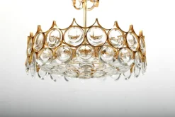 Online Pamono Gilded Brass and Crystal Chandelier by Palwa, 1970s