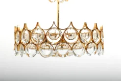 Online Pamono Gilded Brass and Crystal Chandelier by Palwa, 1970s