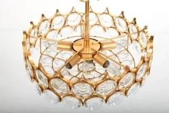 Online Pamono Gilded Brass and Crystal Chandelier by Palwa, 1970s