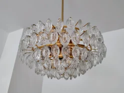 Hot Pamono Gilded Brass and Crystal Glass Chandelier attributed to Ernst Palme for Palwa, Germany, 1970s