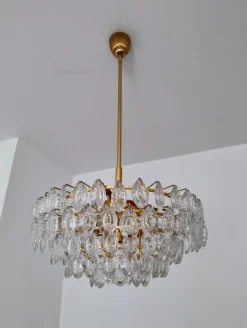 Hot Pamono Gilded Brass and Crystal Glass Chandelier attributed to Ernst Palme for Palwa, Germany, 1970s