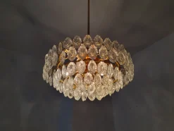 Hot Pamono Gilded Brass and Crystal Glass Chandelier attributed to Ernst Palme for Palwa, Germany, 1970s