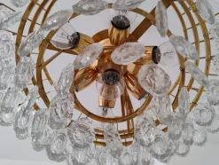 Hot Pamono Gilded Brass and Crystal Glass Chandelier attributed to Ernst Palme for Palwa, Germany, 1970s