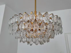 Hot Pamono Gilded Brass and Crystal Glass Chandelier attributed to Ernst Palme for Palwa, Germany, 1970s
