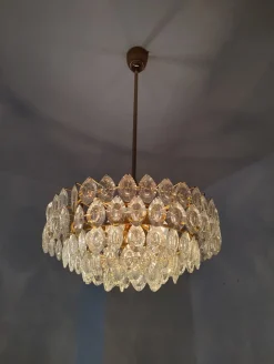 Hot Pamono Gilded Brass and Crystal Glass Chandelier attributed to Ernst Palme for Palwa, Germany, 1970s