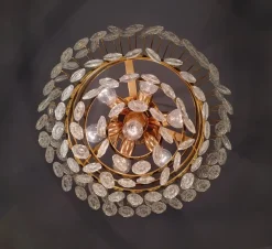 Hot Pamono Gilded Brass and Crystal Glass Chandelier attributed to Ernst Palme for Palwa, Germany, 1970s