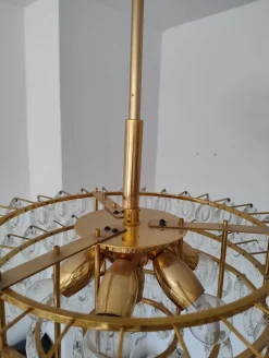 Hot Pamono Gilded Brass and Crystal Glass Chandelier attributed to Ernst Palme for Palwa, Germany, 1970s