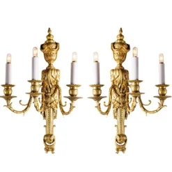 New Pamono Gilded Bronze Wall Lights, Set of 2