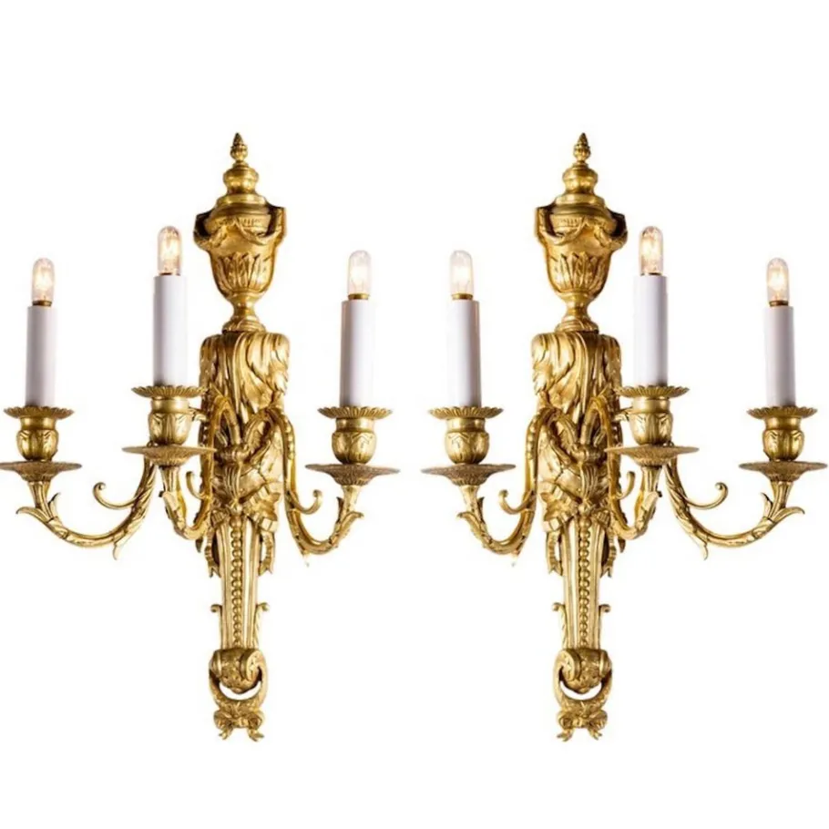 New Pamono Gilded Bronze Wall Lights, Set of 2
