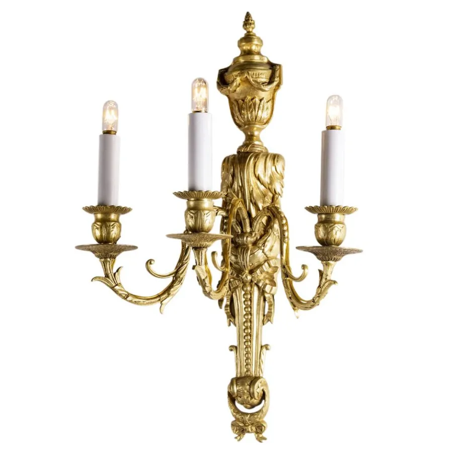 New Pamono Gilded Bronze Wall Lights, Set of 2