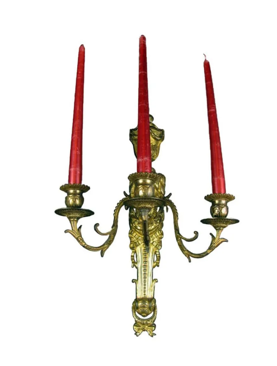New Pamono Gilded Bronze Wall Lights, Set of 2