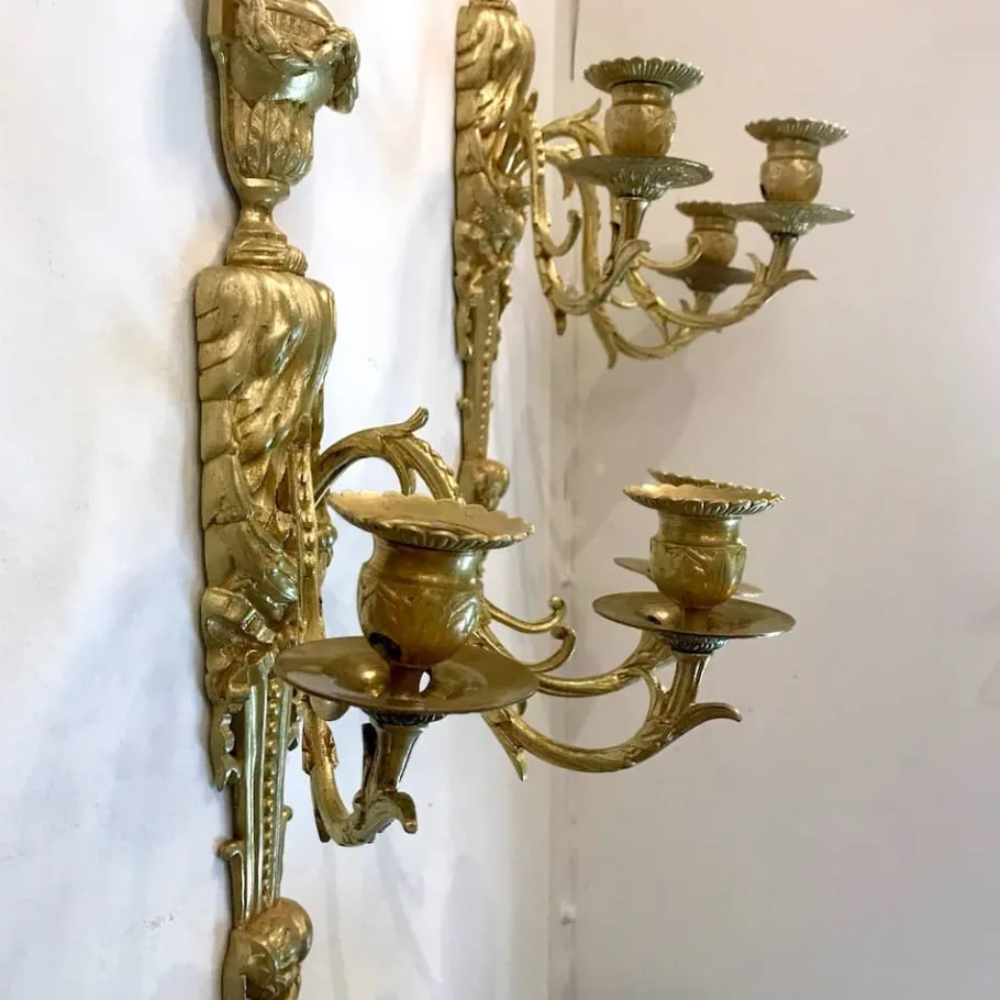 New Pamono Gilded Bronze Wall Lights, Set of 2