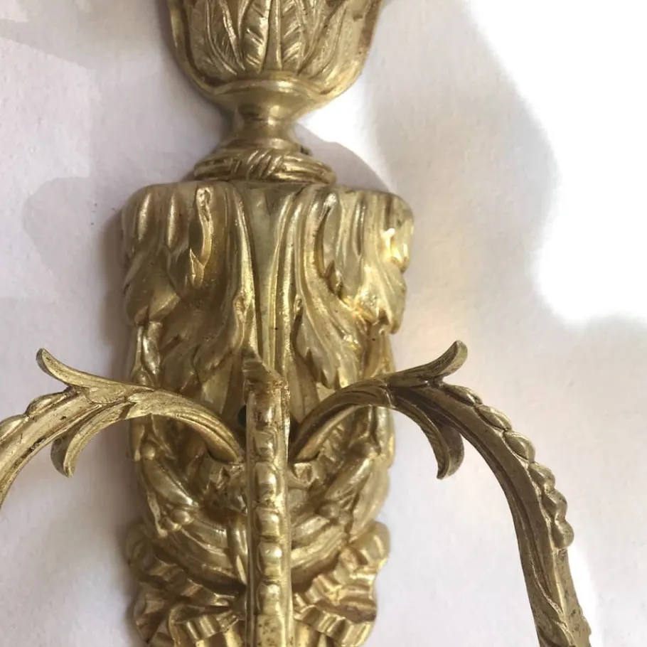 New Pamono Gilded Bronze Wall Lights, Set of 2