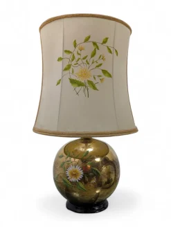 Best Pamono Gilded Ceramic Table Lamp with Floral Decoration by Ghinza, 1970s