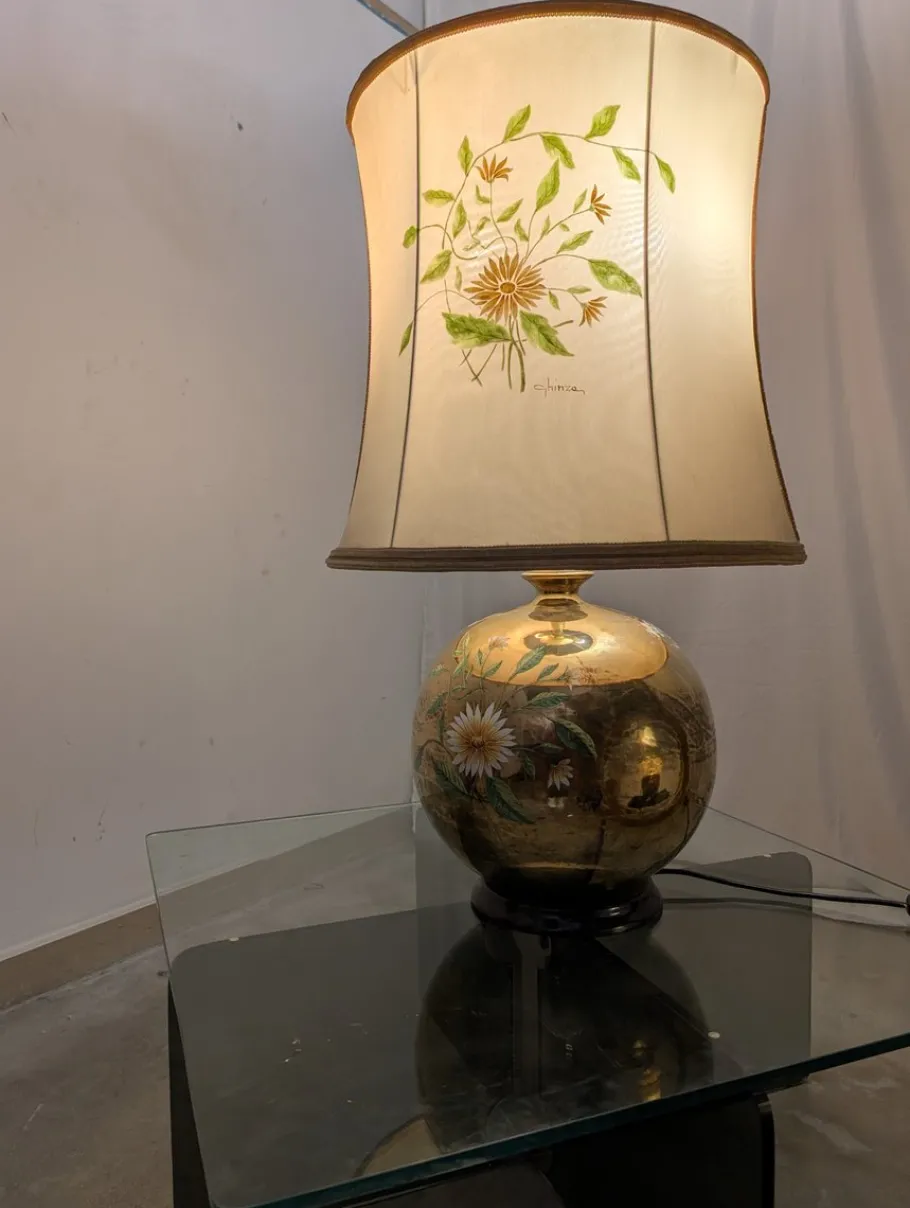 Best Pamono Gilded Ceramic Table Lamp with Floral Decoration by Ghinza, 1970s