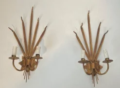 Hot Pamono Gilded Ear of Wheat Wall Lights in the style of Coco Chanel, Set of 2