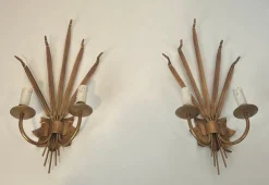 Hot Pamono Gilded Ear of Wheat Wall Lights in the style of Coco Chanel, Set of 2