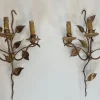 Hot Pamono Gilded Metal Wall Lights with 3 Light Arms and Leaf Decorations, Set of 2