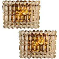 Clearance Pamono Gilt Brass, Metal & Crystal Glass Sconces Wall Lights from Kinkeldey, 1960s, Set of 2
