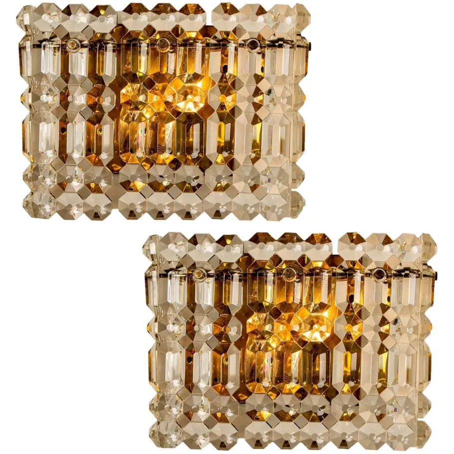 Clearance Pamono Gilt Brass, Metal & Crystal Glass Sconces Wall Lights from Kinkeldey, 1960s, Set of 2