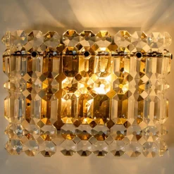 Clearance Pamono Gilt Brass, Metal & Crystal Glass Sconces Wall Lights from Kinkeldey, 1960s, Set of 2