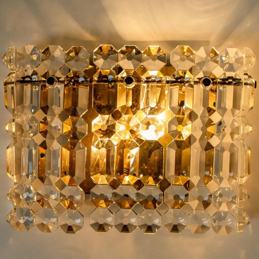 Clearance Pamono Gilt Brass, Metal & Crystal Glass Sconces Wall Lights from Kinkeldey, 1960s, Set of 2