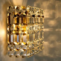 Clearance Pamono Gilt Brass, Metal & Crystal Glass Sconces Wall Lights from Kinkeldey, 1960s, Set of 2