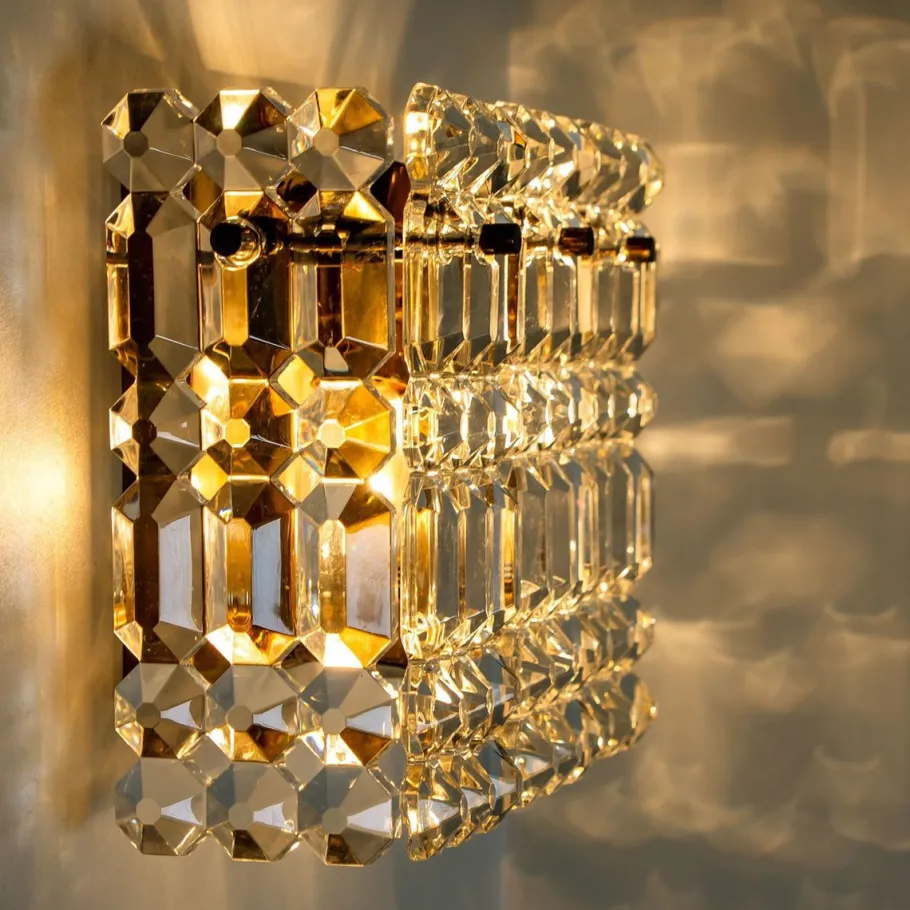 Clearance Pamono Gilt Brass, Metal & Crystal Glass Sconces Wall Lights from Kinkeldey, 1960s, Set of 2