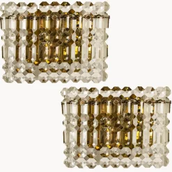 Clearance Pamono Gilt Brass, Metal & Crystal Glass Sconces Wall Lights from Kinkeldey, 1960s, Set of 2