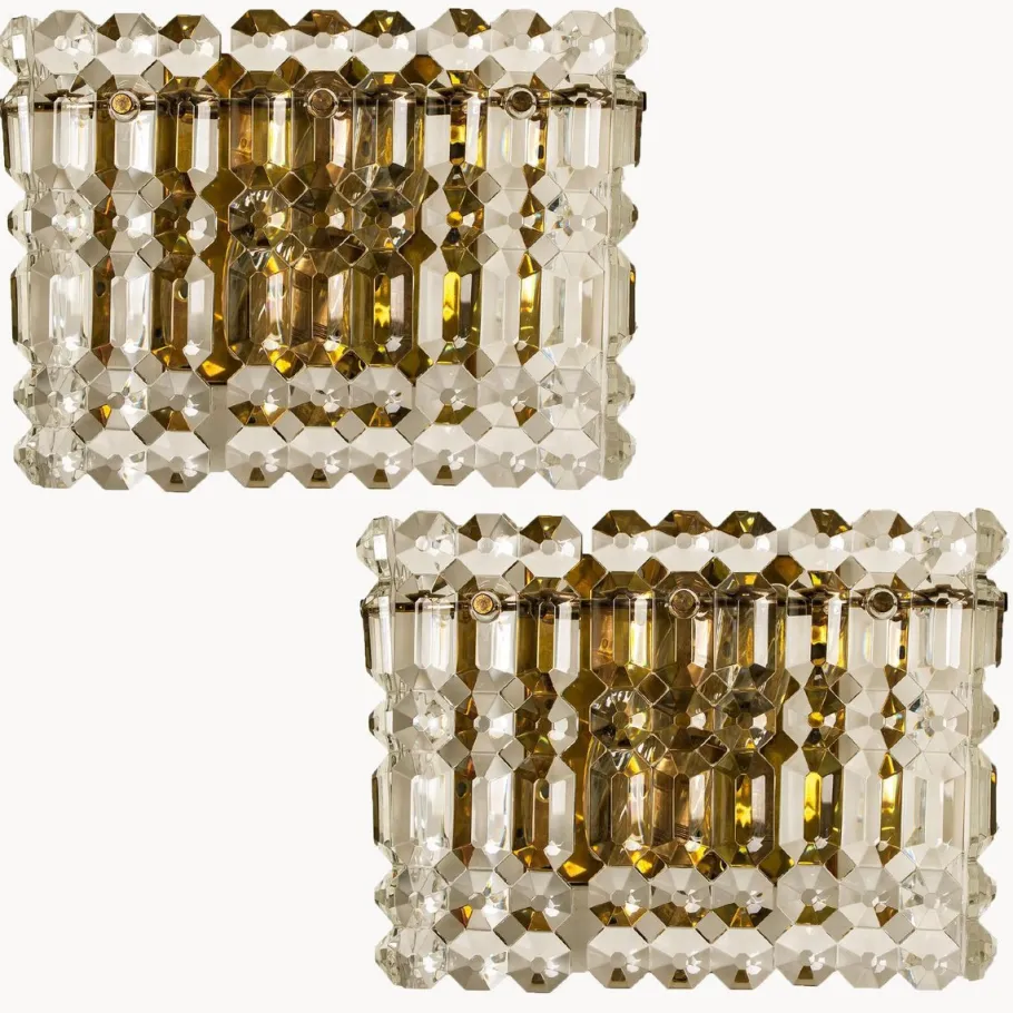 Clearance Pamono Gilt Brass, Metal & Crystal Glass Sconces Wall Lights from Kinkeldey, 1960s, Set of 2