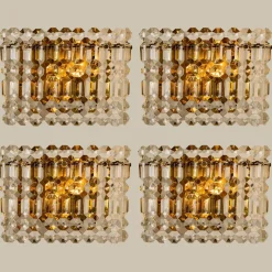 Clearance Pamono Gilt Brass, Metal & Crystal Glass Sconces Wall Lights from Kinkeldey, 1960s, Set of 2