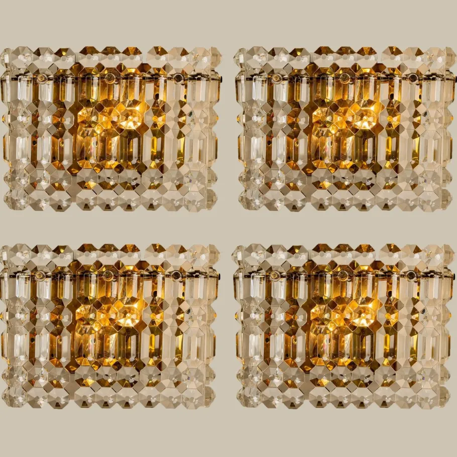 Clearance Pamono Gilt Brass, Metal & Crystal Glass Sconces Wall Lights from Kinkeldey, 1960s, Set of 2
