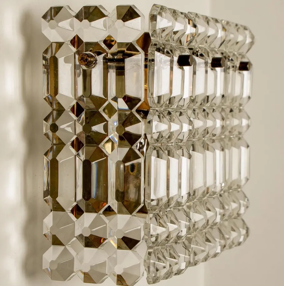 Clearance Pamono Gilt Brass, Metal & Crystal Glass Sconces Wall Lights from Kinkeldey, 1960s, Set of 2