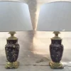 New Pamono Gilt Bronze & Earthenware Living Room Table Lamps, 19th Century, Set of 2