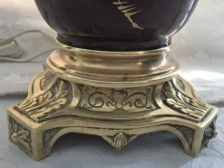 New Pamono Gilt Bronze & Earthenware Living Room Table Lamps, 19th Century, Set of 2