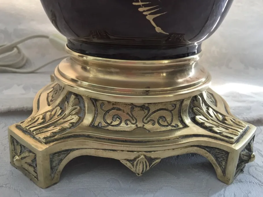 New Pamono Gilt Bronze & Earthenware Living Room Table Lamps, 19th Century, Set of 2