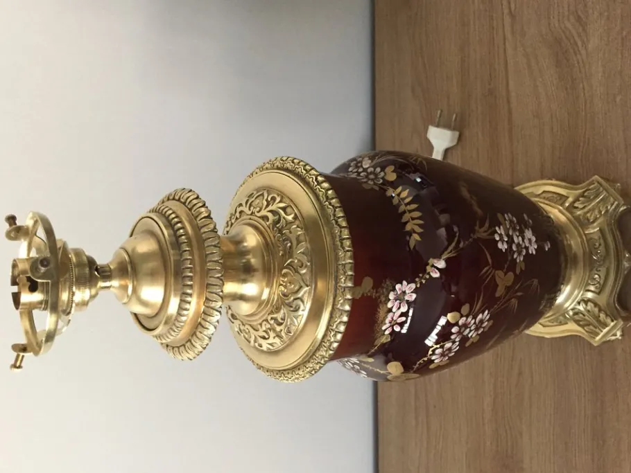 New Pamono Gilt Bronze & Earthenware Living Room Table Lamps, 19th Century, Set of 2