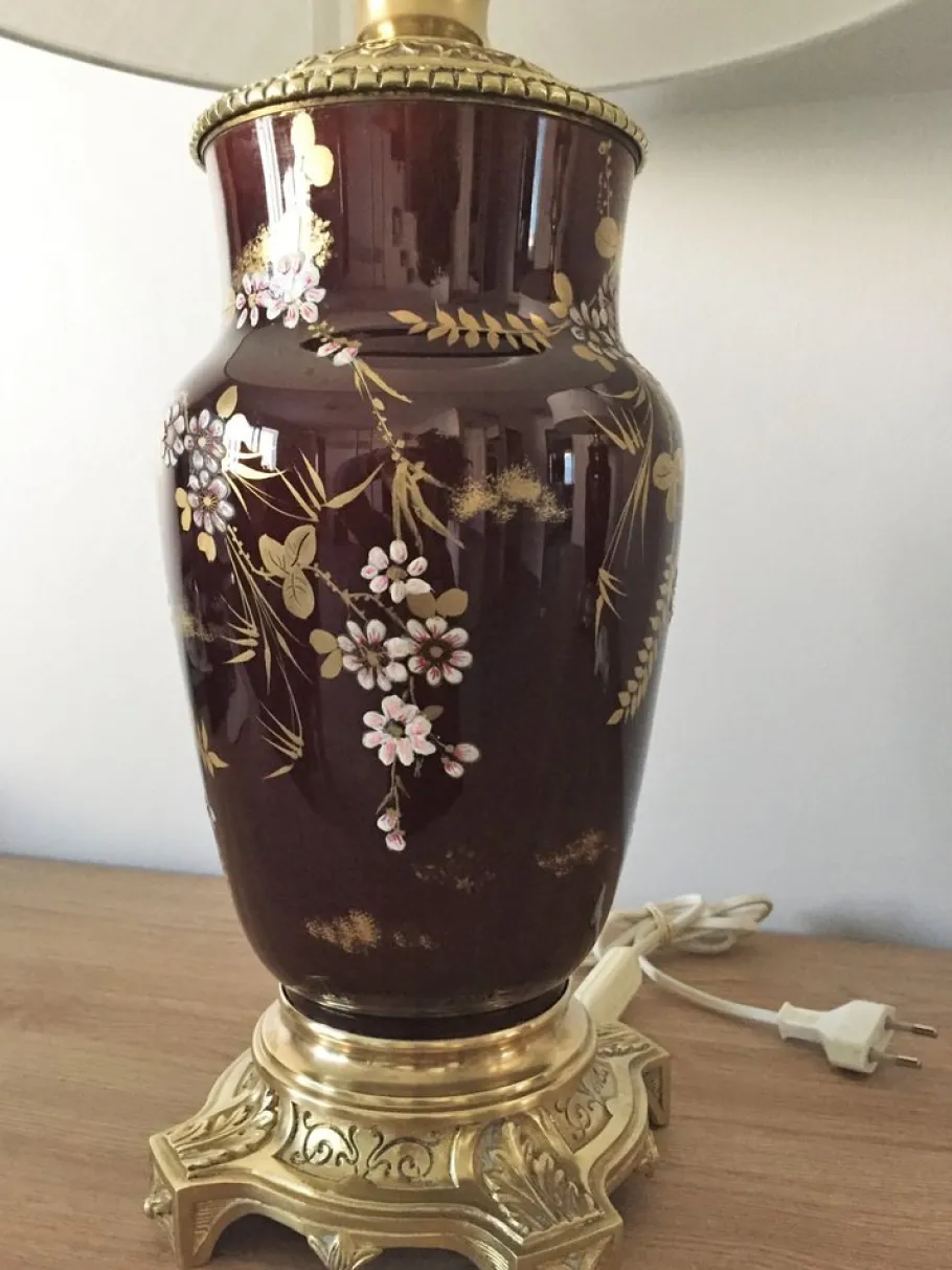 New Pamono Gilt Bronze & Earthenware Living Room Table Lamps, 19th Century, Set of 2