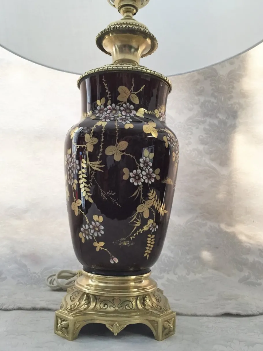 New Pamono Gilt Bronze & Earthenware Living Room Table Lamps, 19th Century, Set of 2