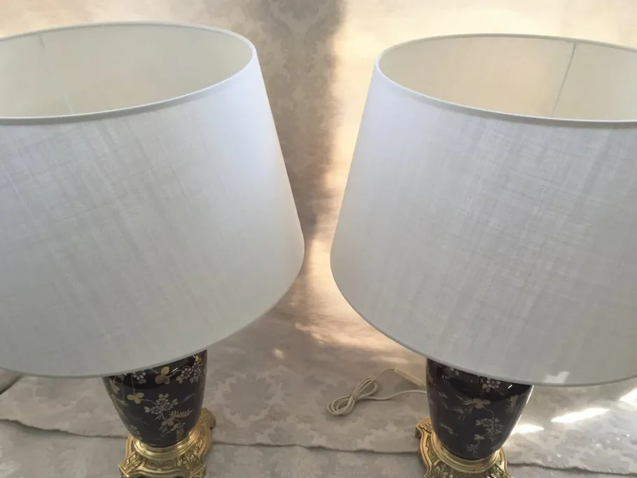 New Pamono Gilt Bronze & Earthenware Living Room Table Lamps, 19th Century, Set of 2