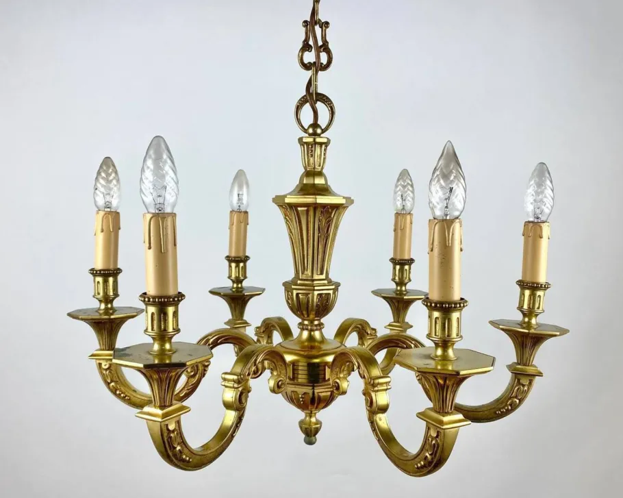 Online Pamono Gilt Bronze Chandelier, France, 1960s